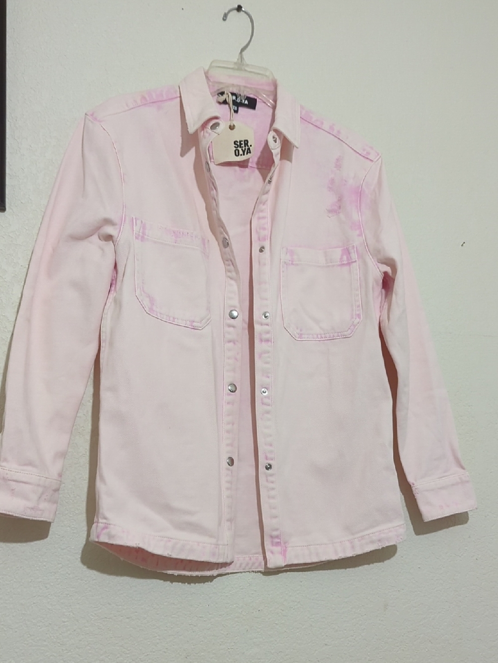 NWT SER.O.YA Pale Pink Oversized  Button-Front Shacket